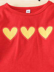 3pcs Girls Happy Long Sleeve T Shirt Top And Heart Print Pants Set