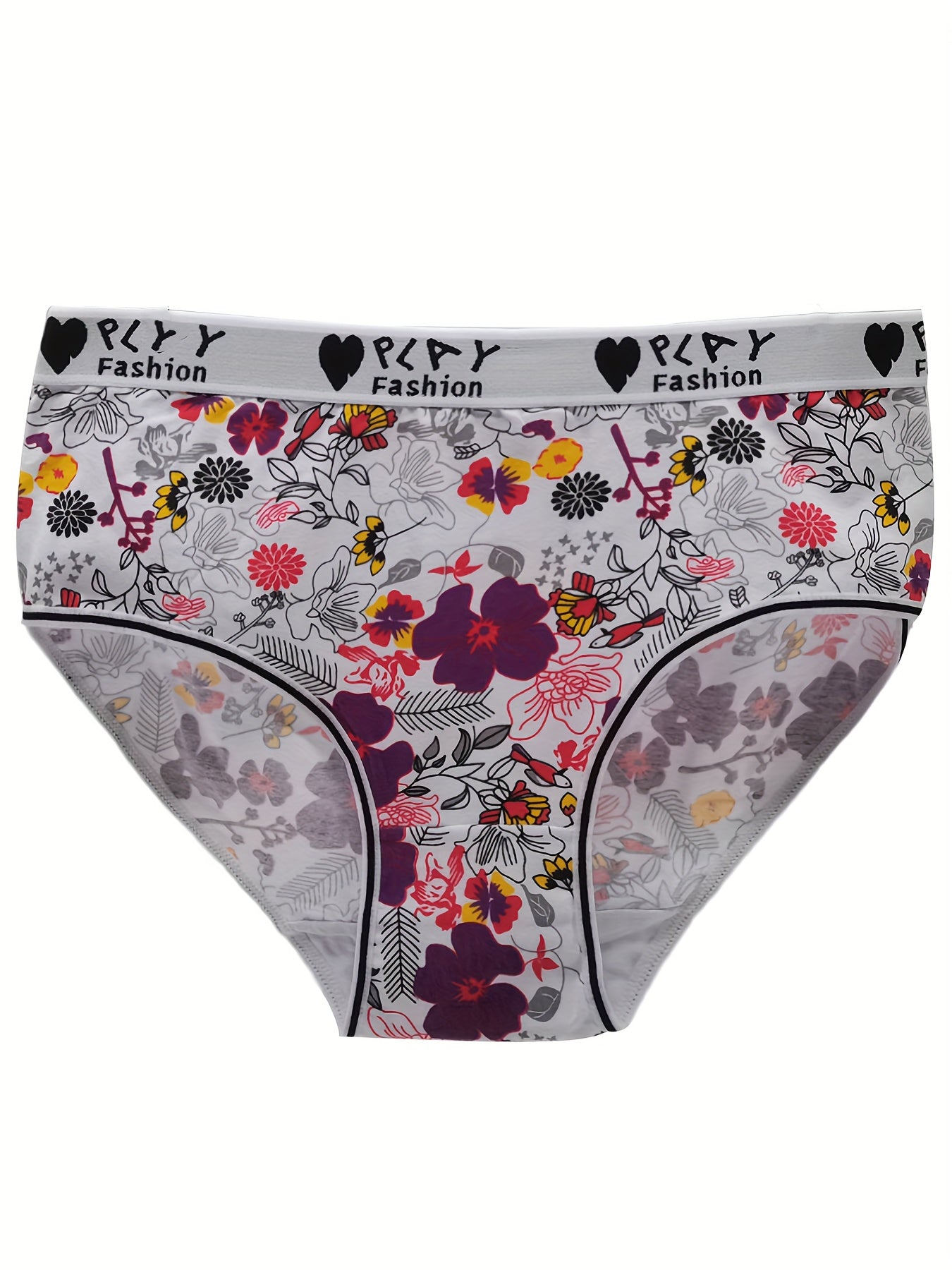 6 Pack Plus Size Boho Panties Set Women's Floral Print Bikini Underwear