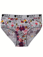 6 Pack Plus Size Boho Panties Set Women's Floral Print Bikini Underwear