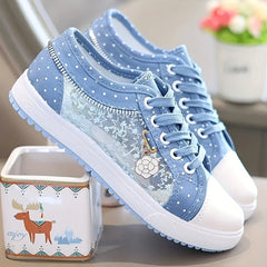 Stylish Mesh Embroidery Sneakers with Metal Flower Decor