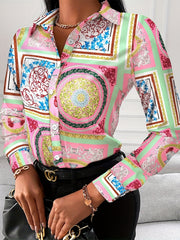 Women's Floral Print Polo Neck Blouse