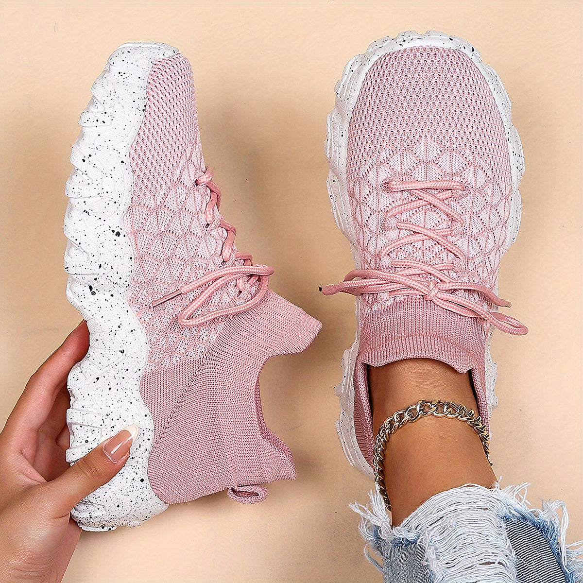 Women's Platform Sock Sneakers Low Top Sports Shoes Lace Up Running Shoes