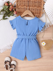 Girls Cotton Linen Frill Trim Romper Shorts with Belt