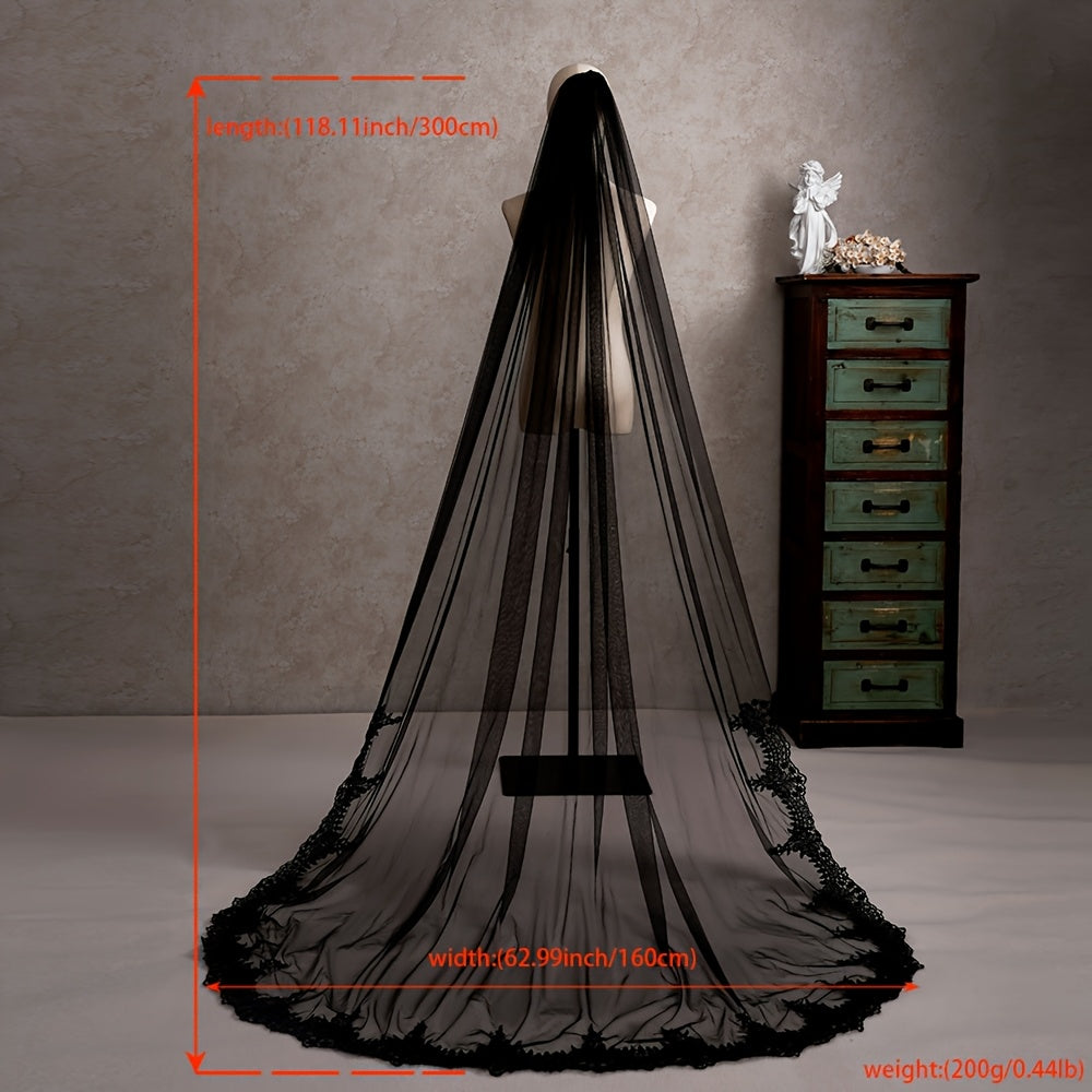 Bridal Veil Lace Cathedral Train with Floral Edges
