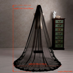 Bridal Veil Lace Cathedral Train with Floral Edges
