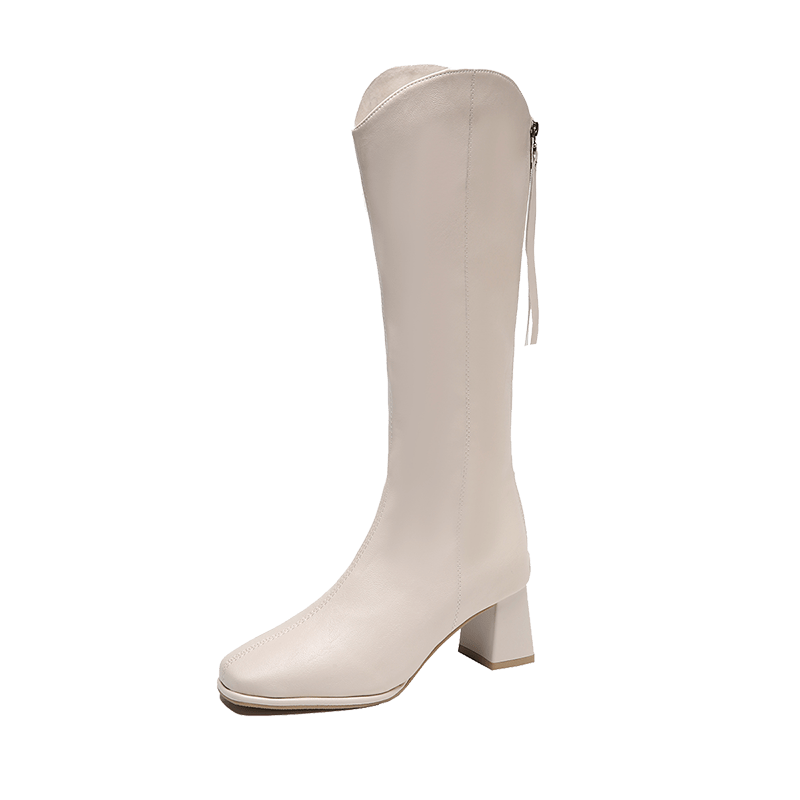 Women's Chunky Heel Riding Boots, Zip Back