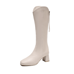 Women's Chunky Heel Riding Boots, Zip Back