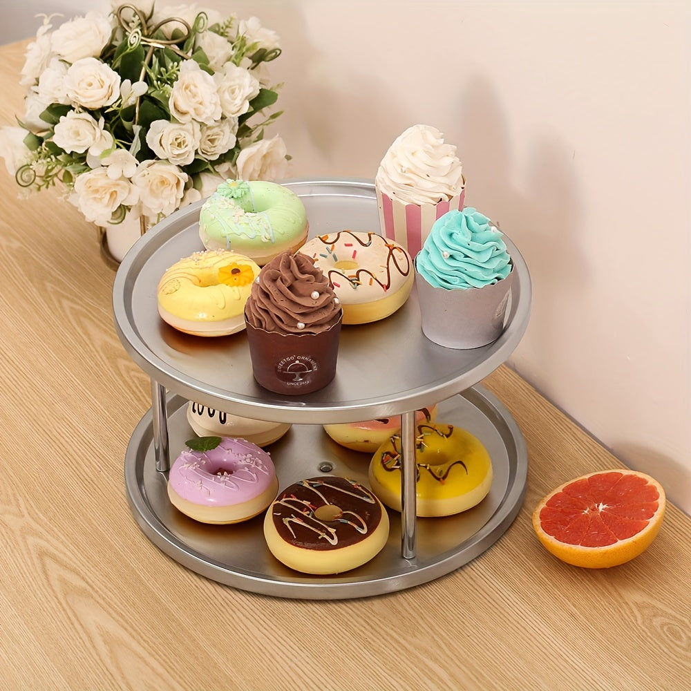 2 Tier Non Slip Seasoning Rack Turntable 360 Degree Rotating Organizer
