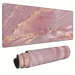 Large Pink Desk Mat Rose Marble Computer Laptop Protector Writing Pad