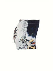 Letter & Sunflower Print Skinny Shorts For Women