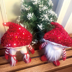 Christmas Doll Decoration Sequin Red Mushroom Ornament Gift
