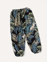 Tropical Leaf Print Matching Lantern Pants for Family
