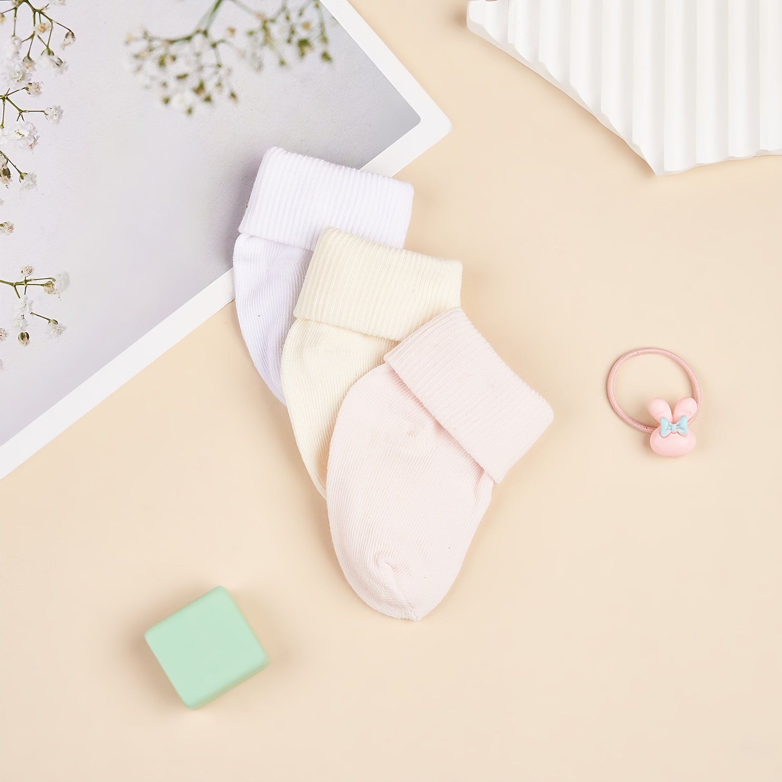 3 Pairs Newborn Baby Turn Cuff Socks for Boys and Girls