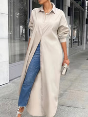 Casual Dress Women's Solid Button Up Long Sleeve Turn Down Collar