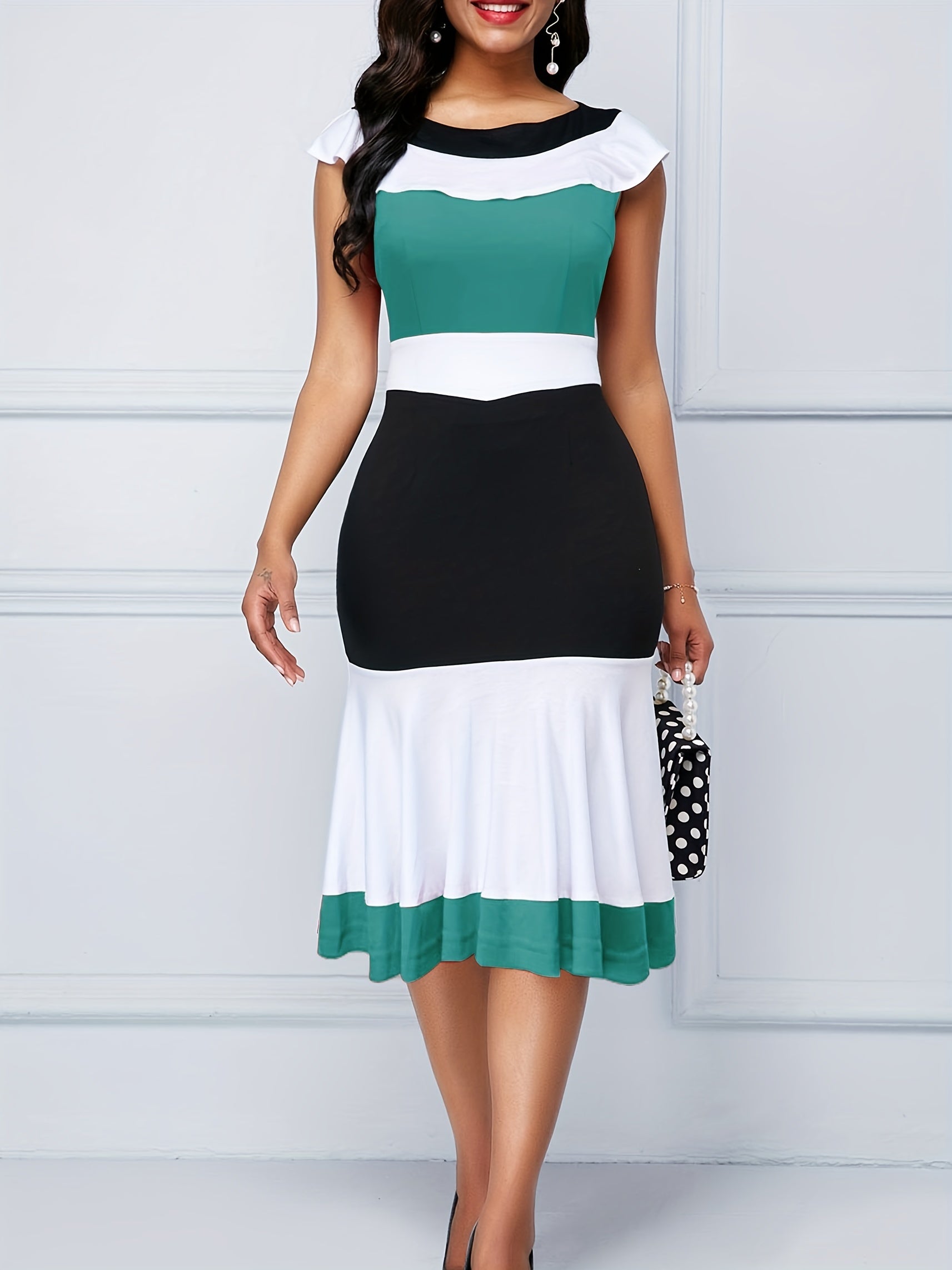 Sleeveless Pencil Dress with Ruffle Trim for Women