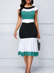 Sleeveless Pencil Dress with Ruffle Trim for Women