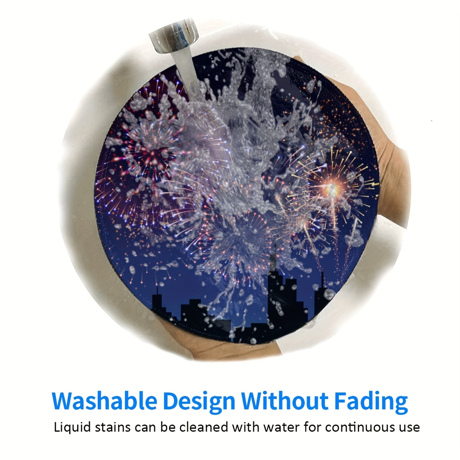 Fireworks Pattern Round 20x20cm Game Mouse Pad with Rubber Seam Border