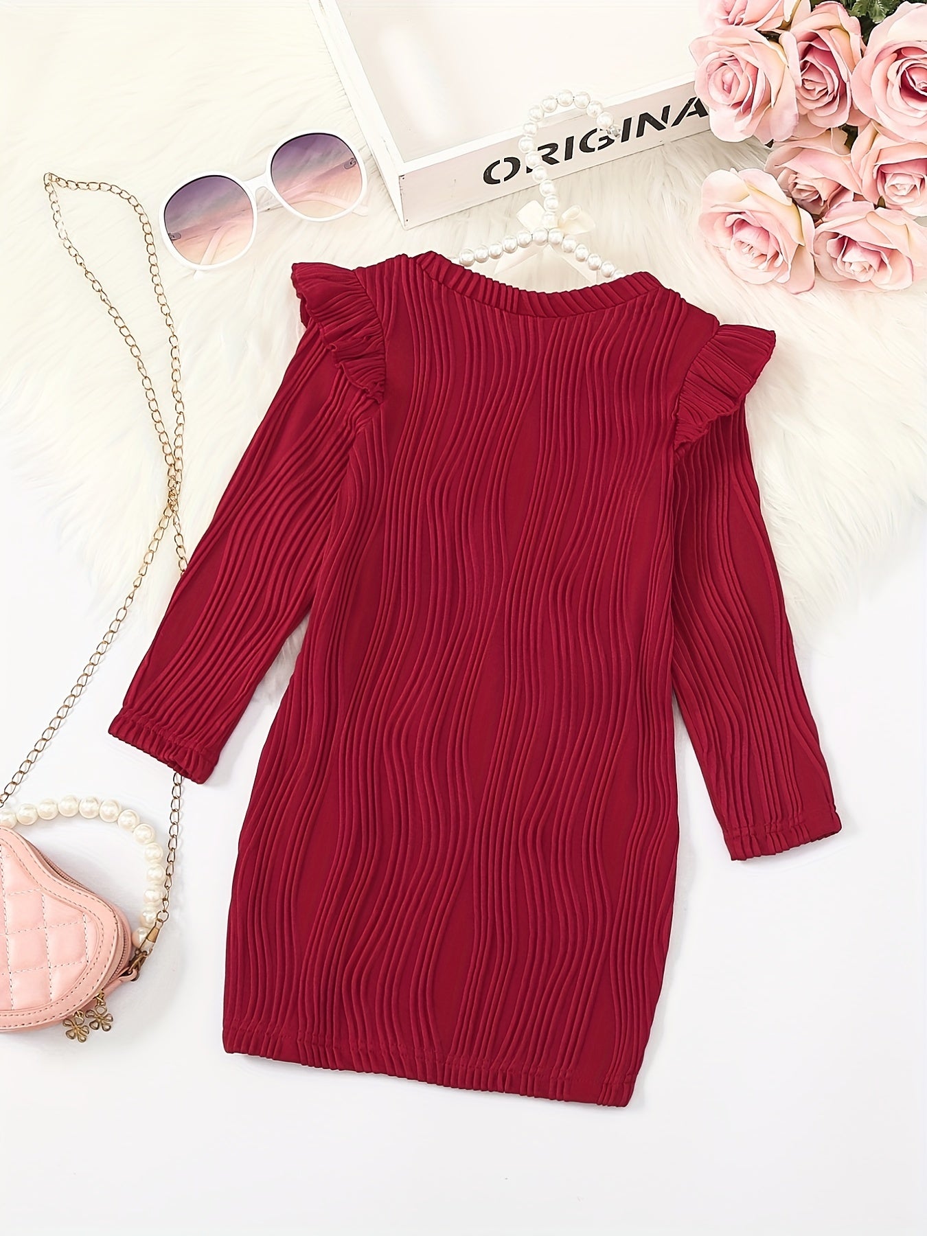 Girls' Swirl Textured Long Sleeve Dress for Party Outfit