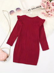 Girls' Swirl Textured Long Sleeve Dress for Party Outfit