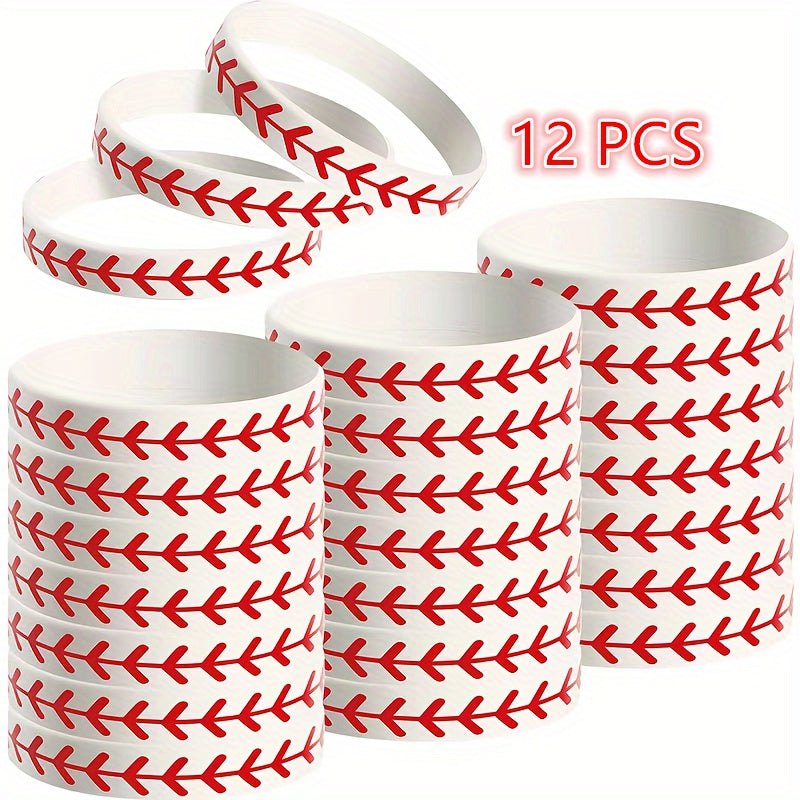 12 Pcs Softball Silicone Bracelet Sporty Rubber Bangle For Fans