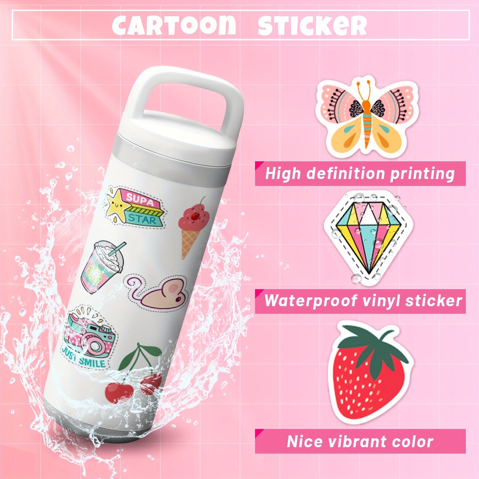 100pcs Waterproof Vinyl Stickers For Water Bottles Laptop Phone Skateboard