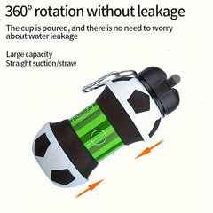 550ml Foldable Football Water Bottle w/ Straw, Leakproof