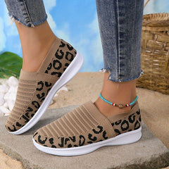 Leopard Print Slip-On Sneakers Lightweight Walking Shoes