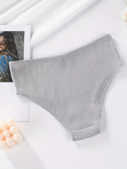 4pcs Solid Ribbed Briefs Comfy & Breathable Panties Women's Lingerie