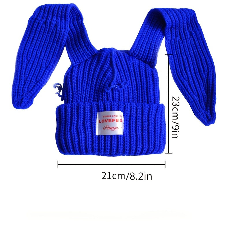 Fluffy Bunny Long Ears Knit Beanie Hat Slouchy