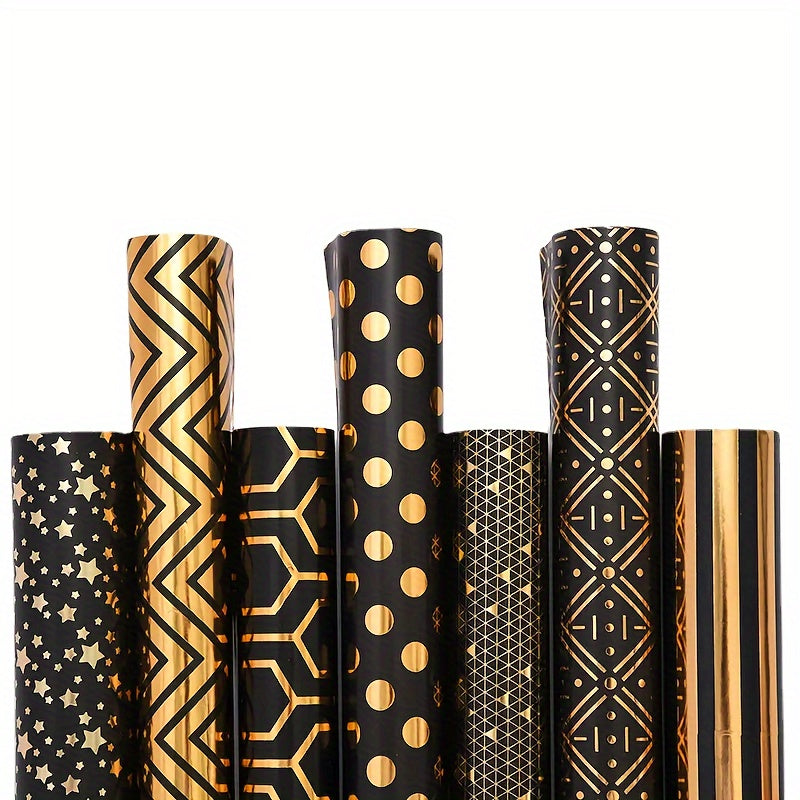 2pcs Golden Gift Wrapping Paper Geometric Pattern Hot Stamping Bright Surface
