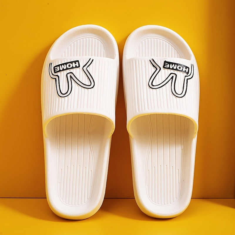 Women's Rabbit & Letter Flat Slippers Soft Non slip Open Toe Bathroom Slides