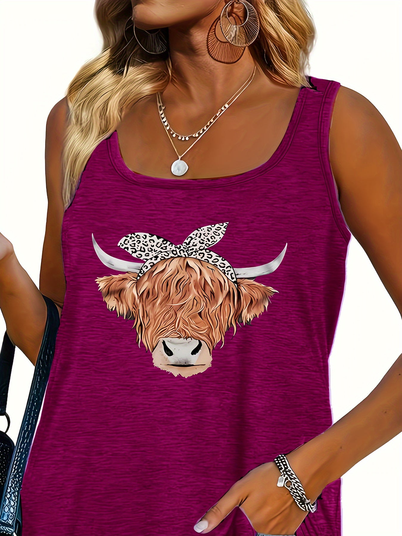 Cow Print Round Neck Tank Top