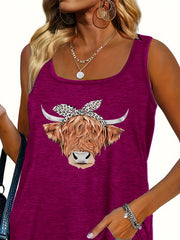 Cow Print Round Neck Tank Top