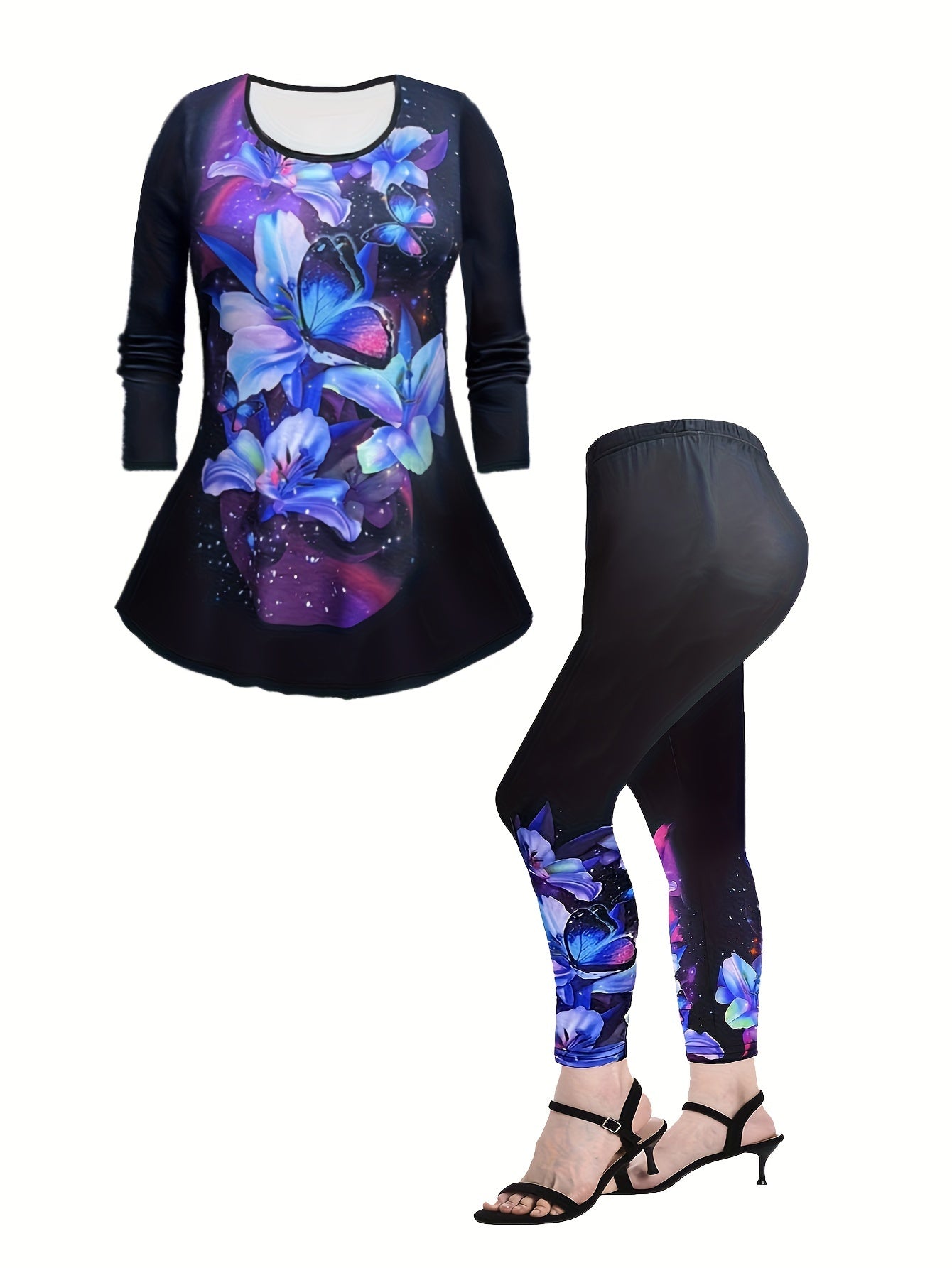 Butterfly Print Long Sleeve Tee & Leggings Set
