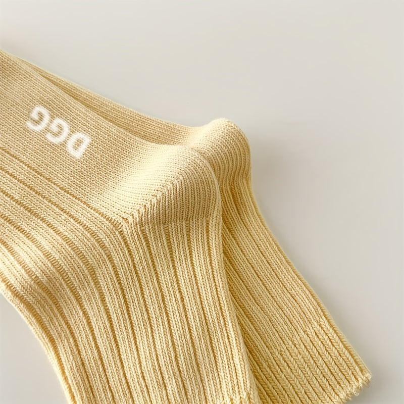 5 Pairs Letter Pattern Ribbed Socks Women's Mid Tube Stockings