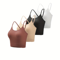 4pcs Ribbed Wireless Cami Tops Cross Back No Padding Cami Top