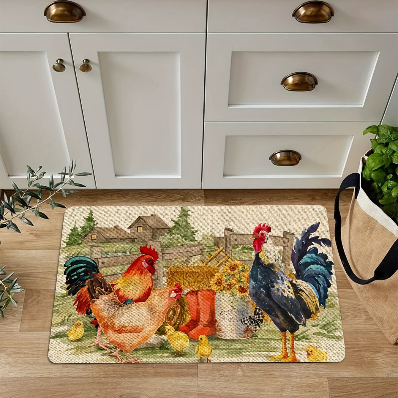 Vintage Chicken Print Mat Anti-slip Kitchen Rug