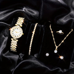 Kids Rhinestone Quartz Analog Watch & Jewelry Set