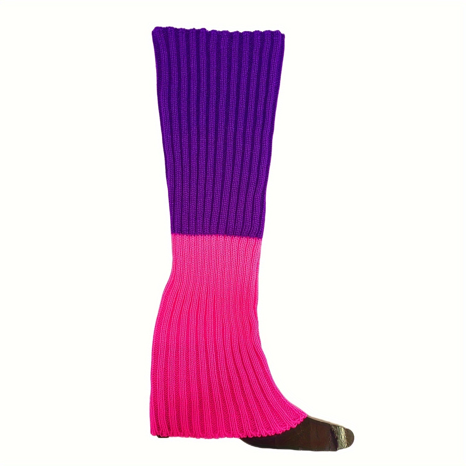 Women's Fluorescent Woolen Leg Warmers Splicing Rainbow Knitted Foot Covers