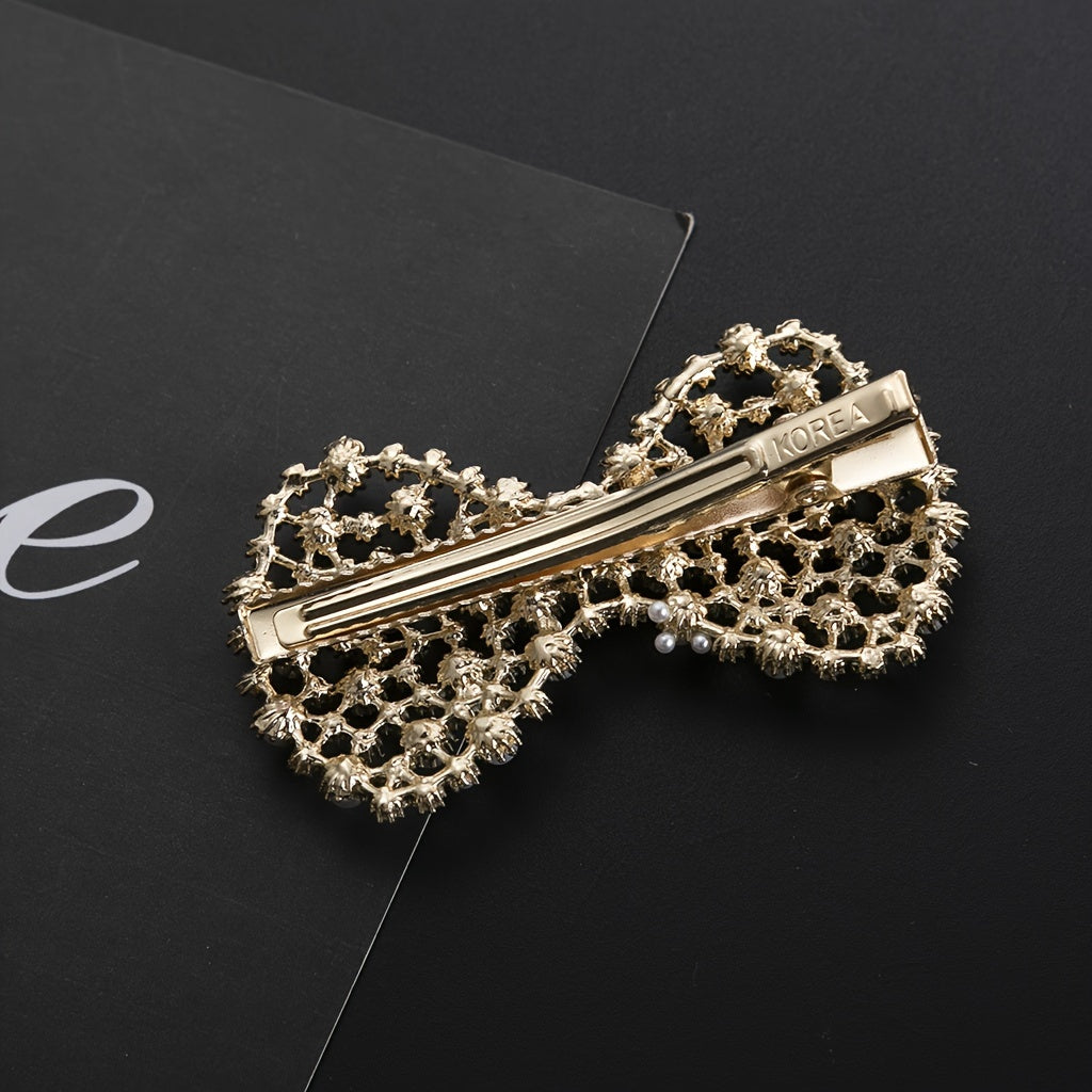 Faux Pearl Hair Clip Sweet Bow Headwear