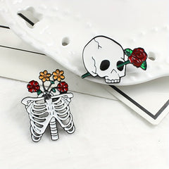 Enamel Skull Skeleton Rose Flower Drop Alloy Brooch Girls Bag Jewelry