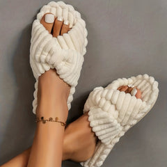 Women's Solid Home Slippers Open Toe Cross Strap Bedroom Shoes