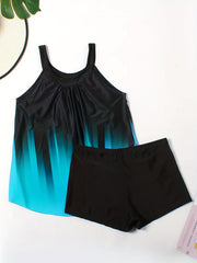Colorblock Ombre Print Tank Top & Shorts 2pcs Bathing Suit Set
