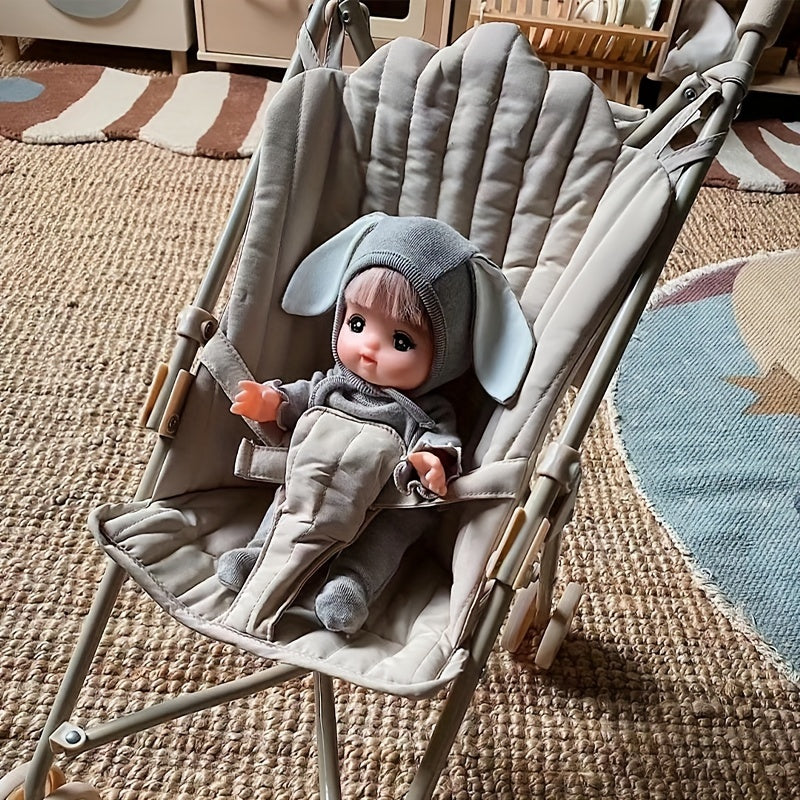 Apricot Iron Baby Doll Stroller with Storage Bag Foldable Toy Pram