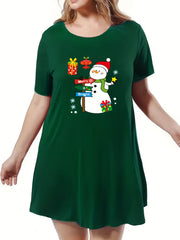 Snowman Print Lounge Dress Short Sleeve Nightdress