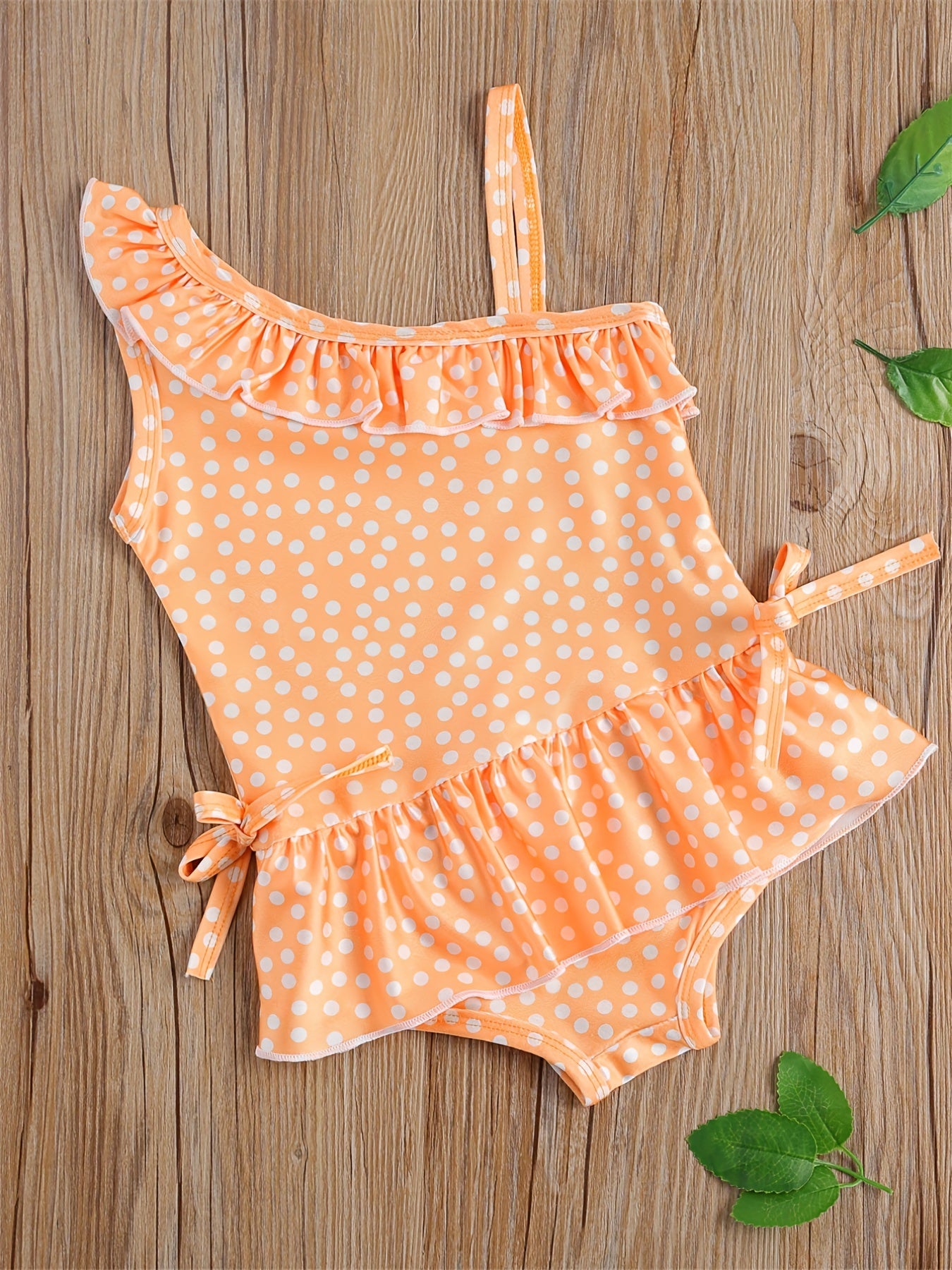 Toddler Girls Polka Dot Ruffle Trim One Piece Swimsuit