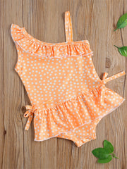 Toddler Girls Polka Dot Ruffle Trim One Piece Swimsuit