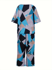 Women's Plus Geometric Print Top & Pants Set