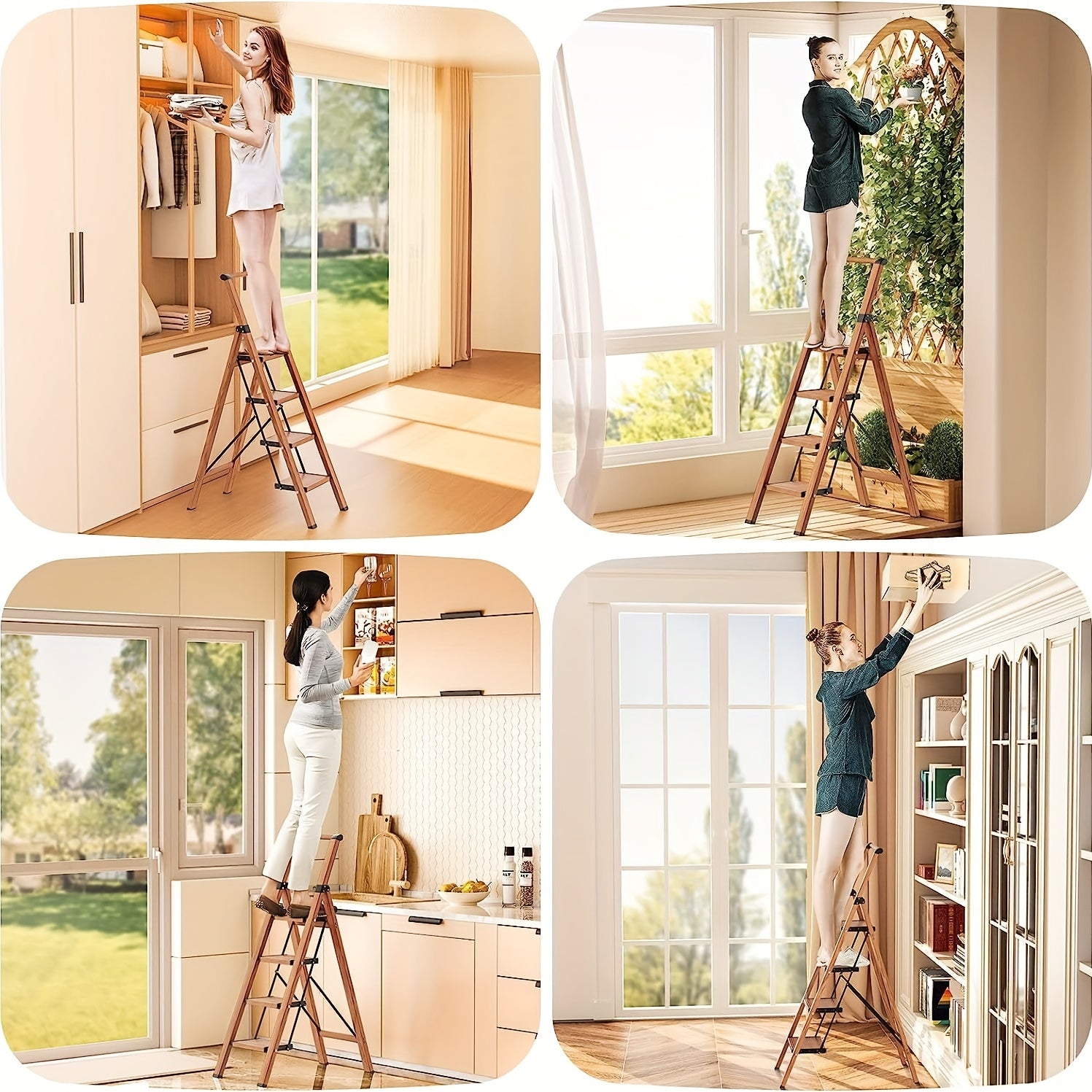 BIBKOKE Step Ladder Folding Stool Non Slip Rubber Feet