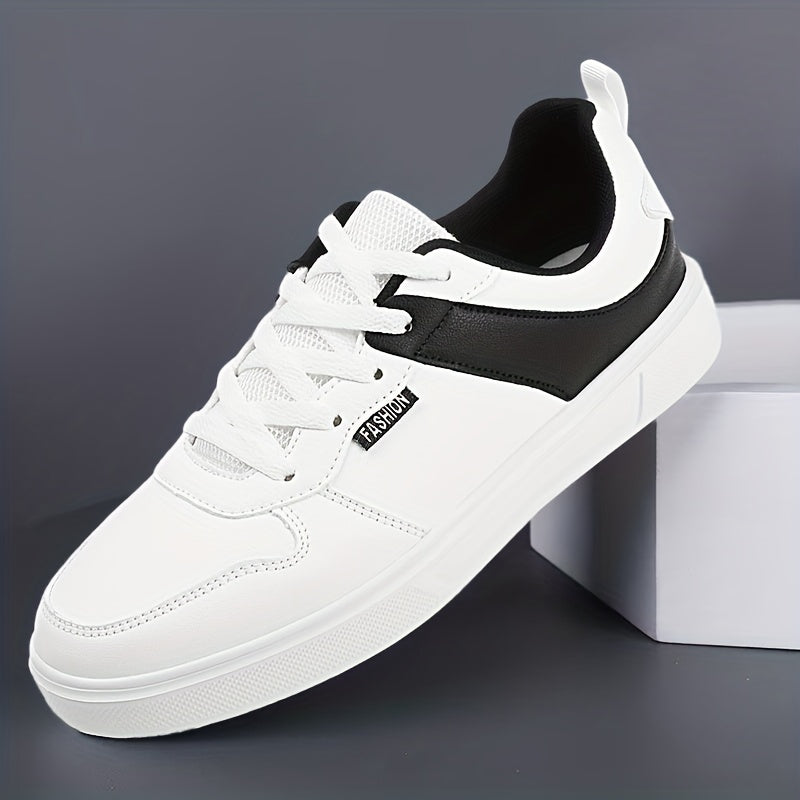 Men's PU Leather Skate Shoes Casual Comfy Lace Up Sneakers